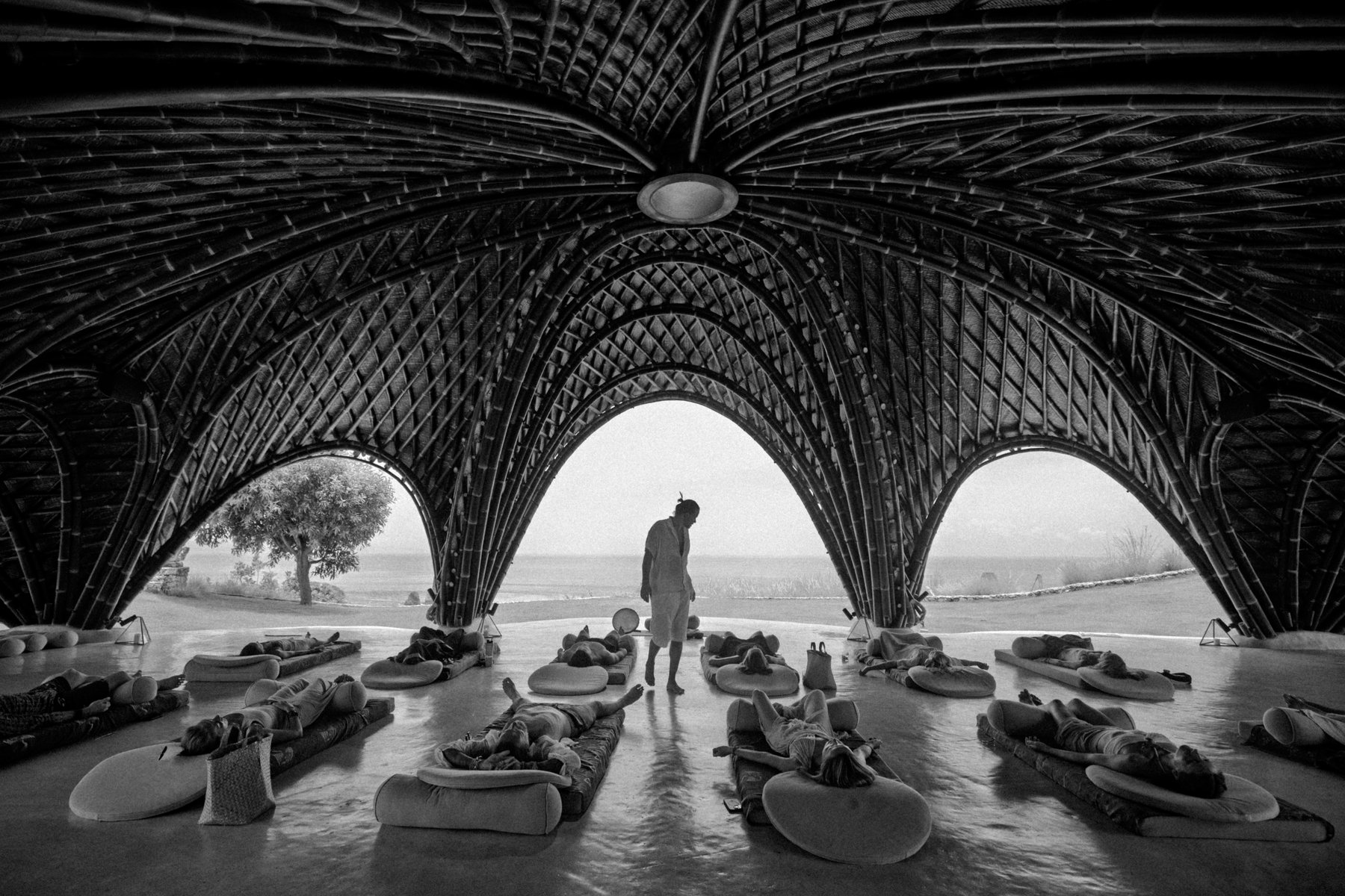 Sound healing in bamboo temple