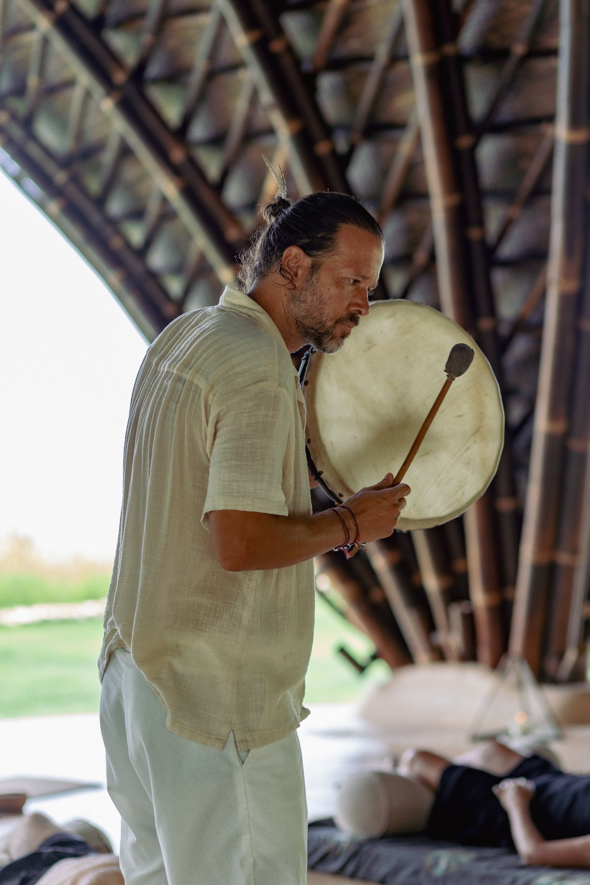 James facilitating sound healing ceremony